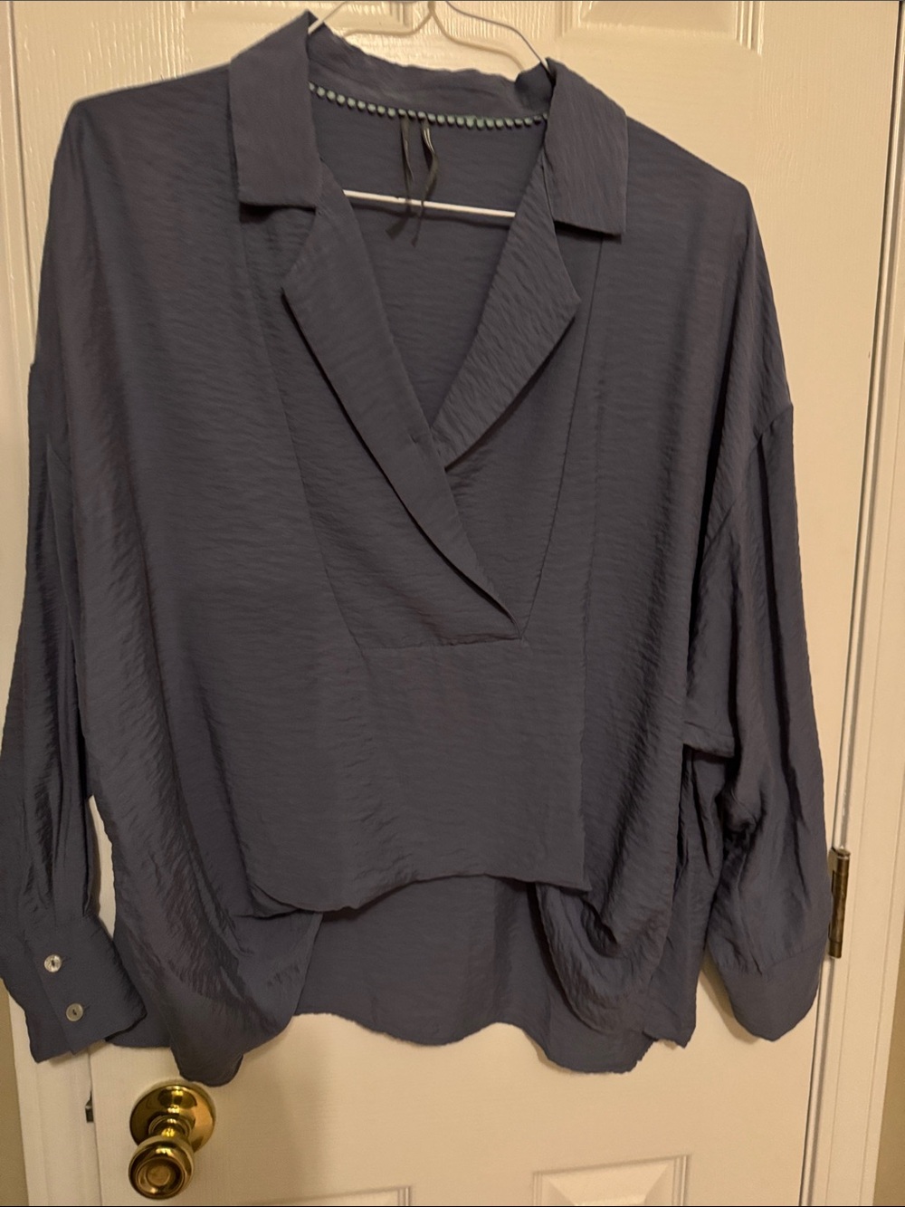 Anthropologie Dusty Blue Wrap-Style Tunic